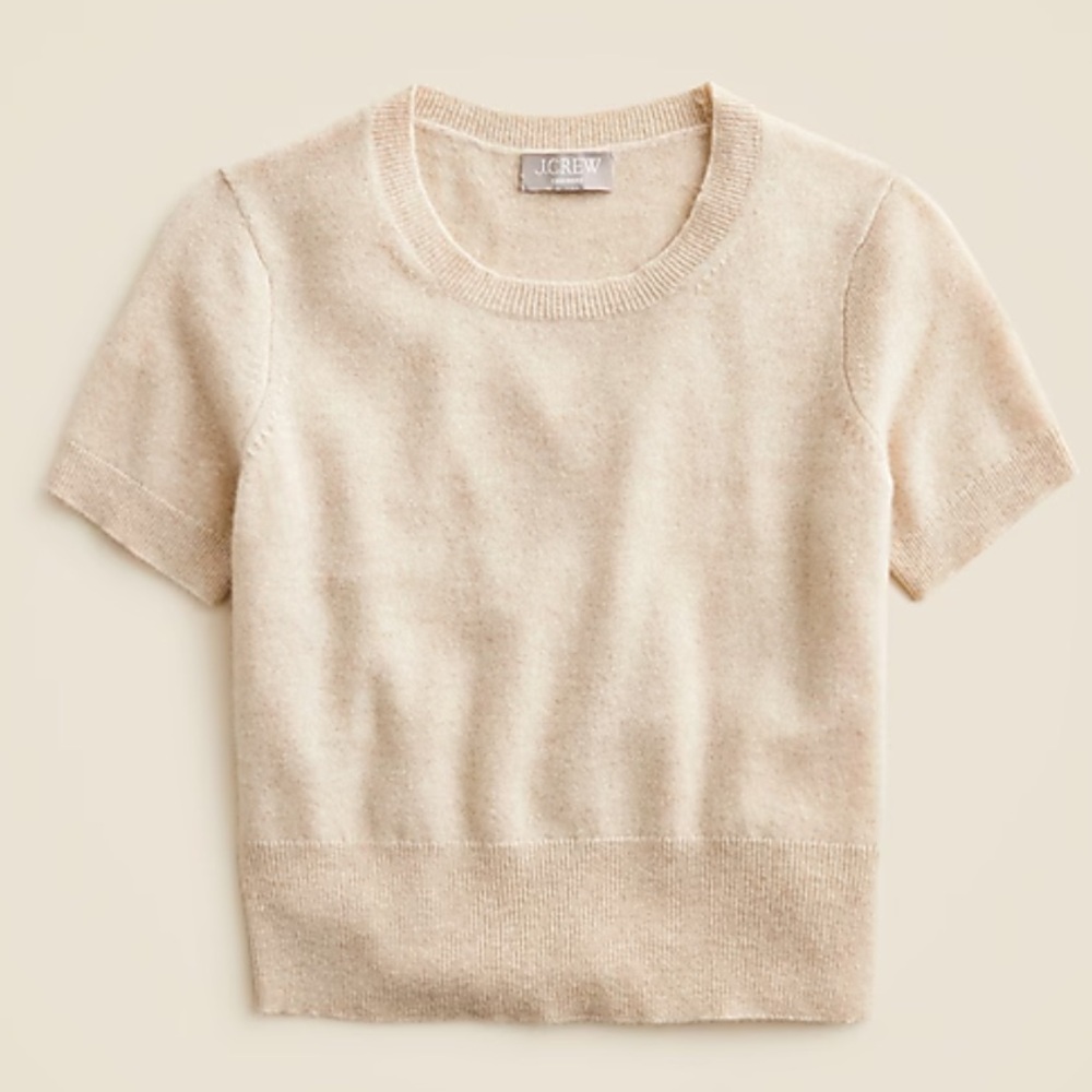 J Crew Cashmere Shrunken T-Shirt Short Sleeve Sweater CA082 Heather Linen Tan M - Picture 2 of 12
